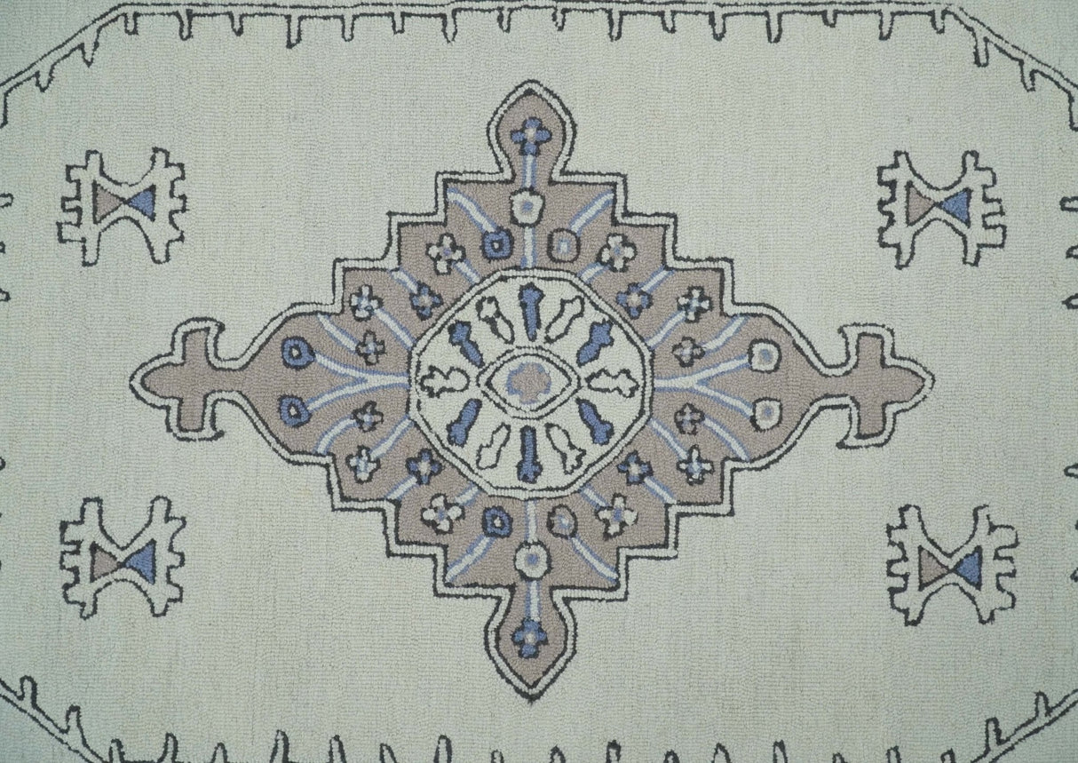 5x8, 6x9, 8x10 and 9x12 Ivory and Peach Persian Style Antique Oriental Tribal Hand Tufted Wool Area Rug | TRI3