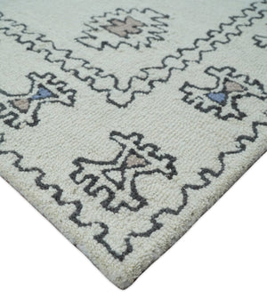 5x8, 6x9, 8x10 and 9x12 Ivory and Peach Persian Style Antique Oriental Tribal Hand Tufted Wool Area Rug | TRI3