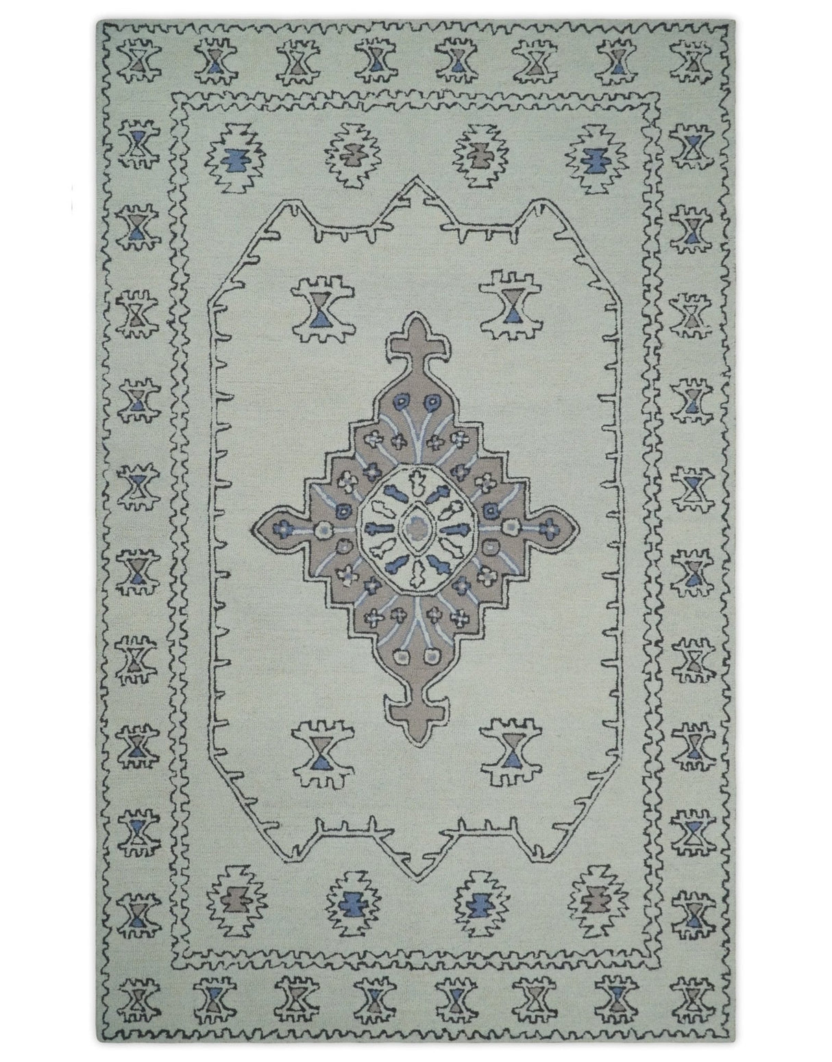 5x8, 6x9, 8x10 and 9x12 Ivory and Peach Persian Style Antique Oriental Tribal Hand Tufted Wool Area Rug | TRI3