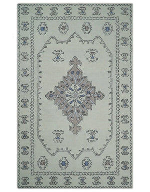5x8, 6x9, 8x10 and 9x12 Ivory and Peach Persian Style Antique Oriental Tribal Hand Tufted Wool Area Rug | TRI3