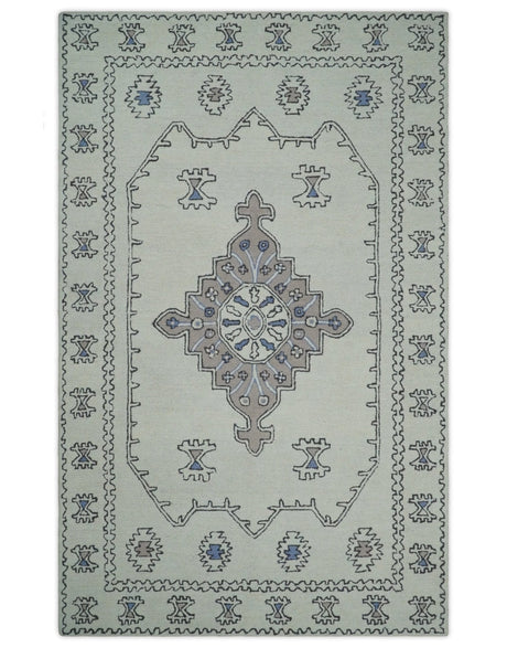 5x8, 6x9, 8x10 and 9x12 Ivory and Peach Persian Style Antique Oriental Tribal Hand Tufted Wool Area Rug | TRI3