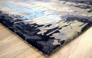 5x8 Abstract Black and Blue Area Rug | Handmade with Wool and Viscose | TRD633958