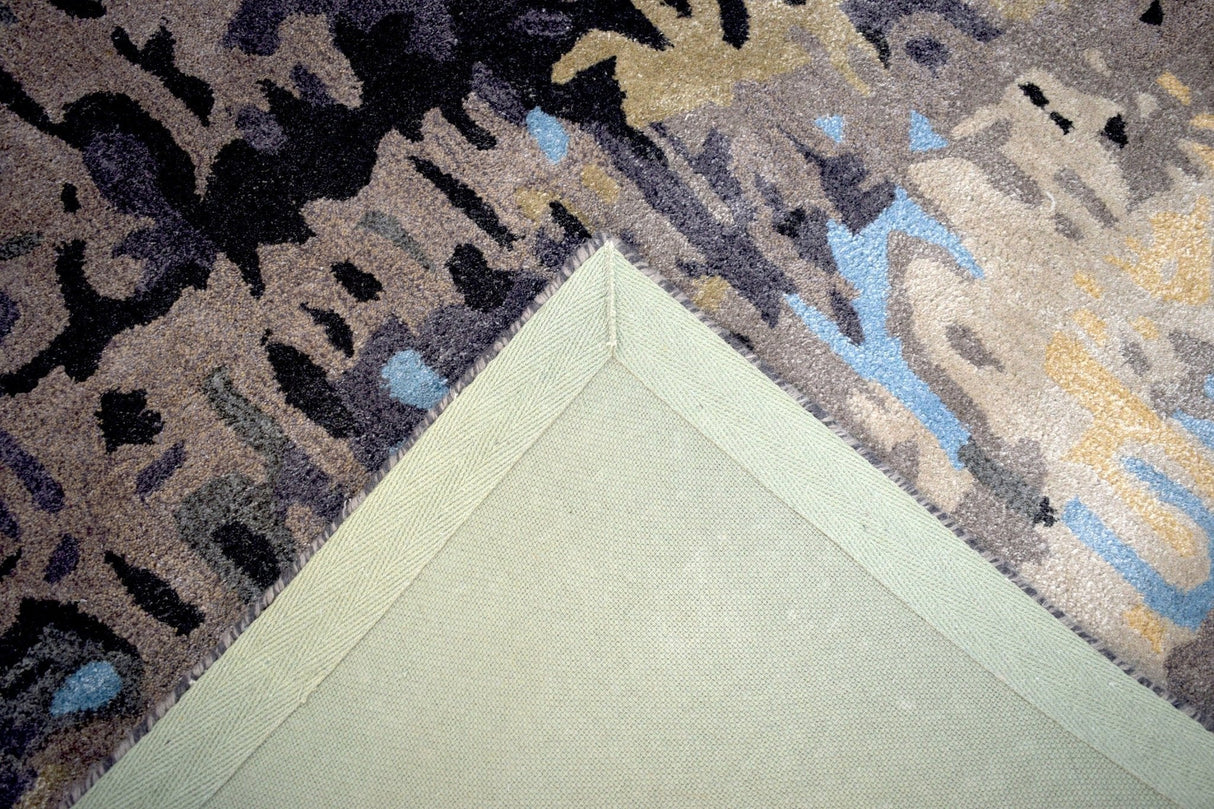 5x8 Abstract Black and Blue Area Rug | Handmade with Wool and Viscose | TRD633958