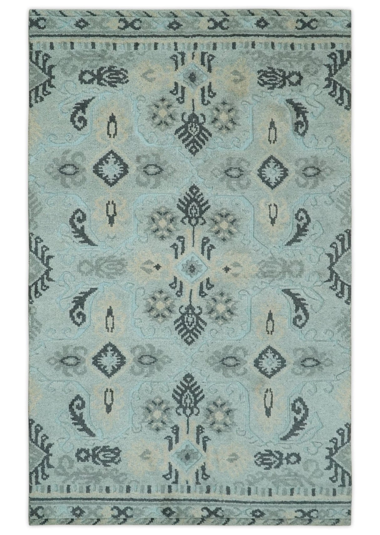 5x8 Blue, Silver and Charcoal Traditional Mamluk Design Hand Knotted wool Area Rug