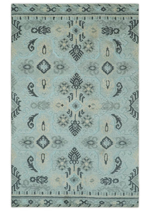5x8 Blue, Silver and Charcoal Traditional Mamluk Design Hand Knotted wool Area Rug
