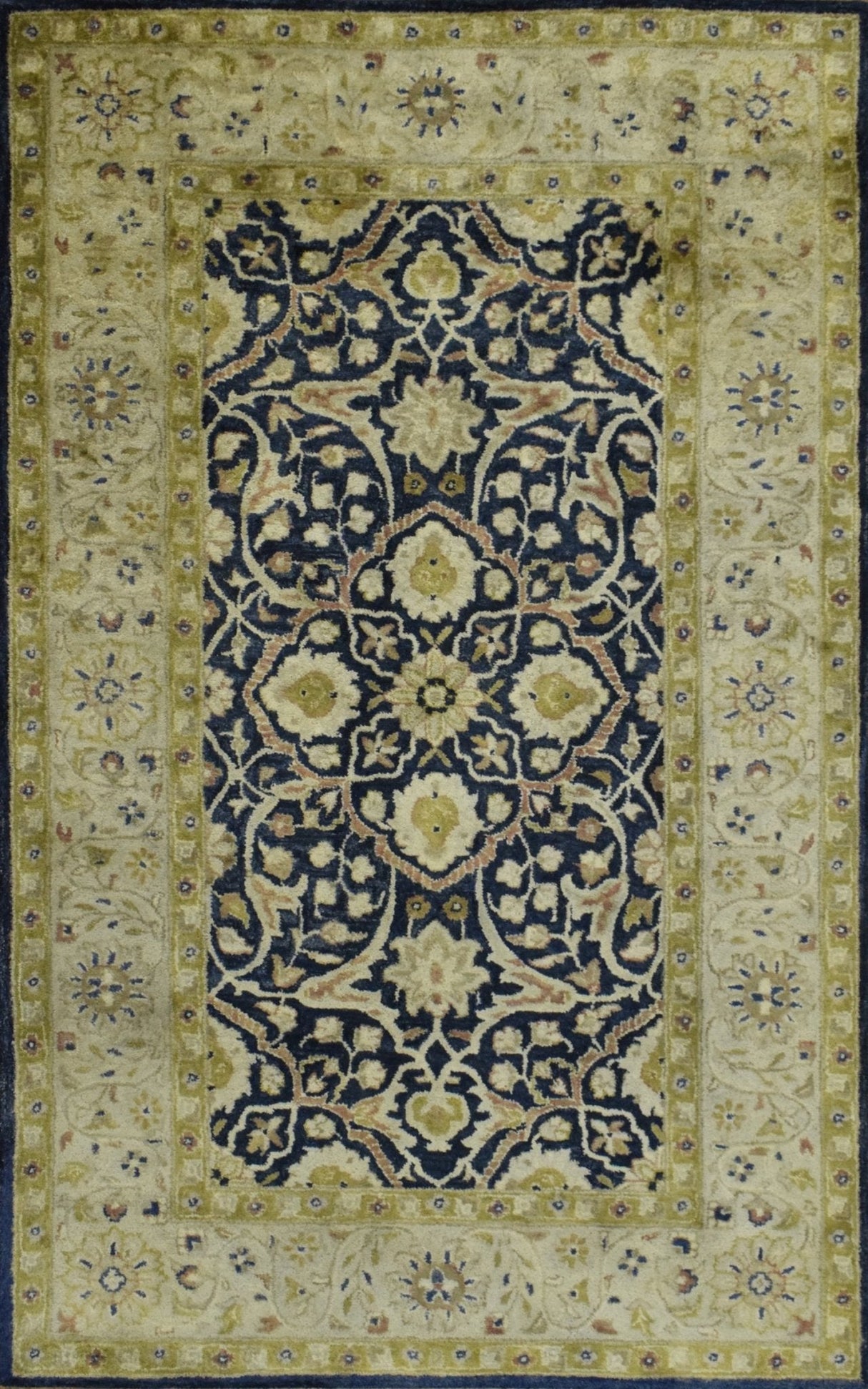 5x8 Blue and Camel Wool Area Rug | Handmade Area rug made with fine wool