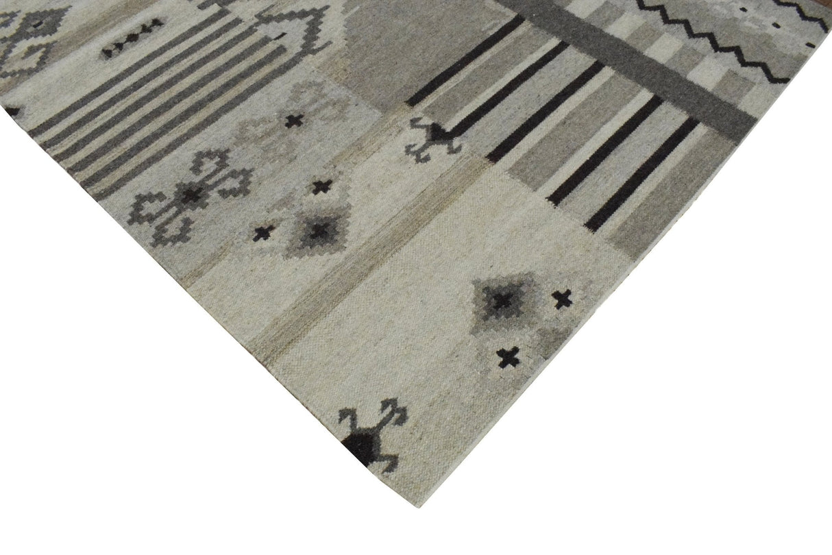 5x8 Dhurrie Rug, Beige Brown Tribal Pattern Wool Rug