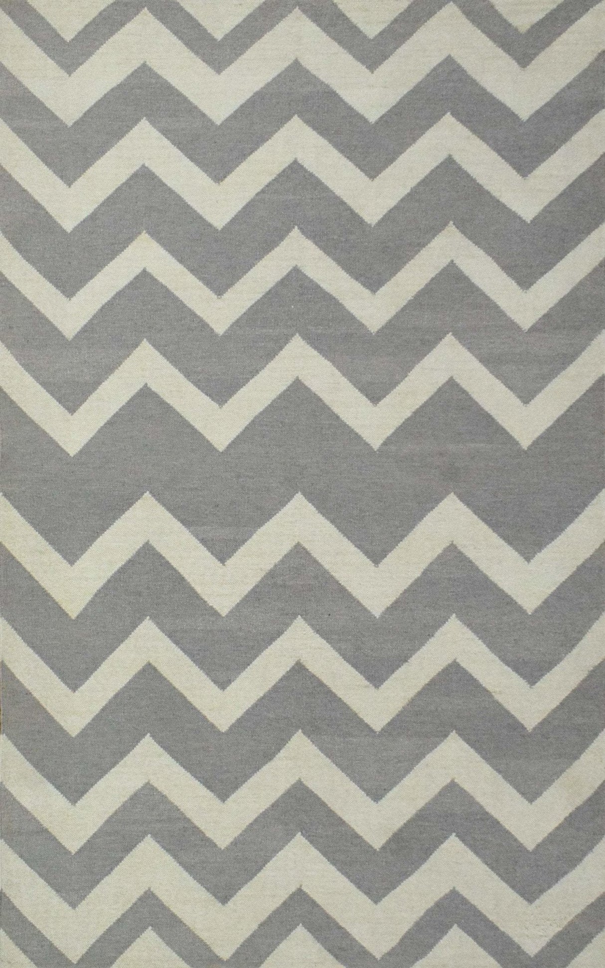 5x8 Dhurrie Rug, Gray and White Chevron Pattern Rug