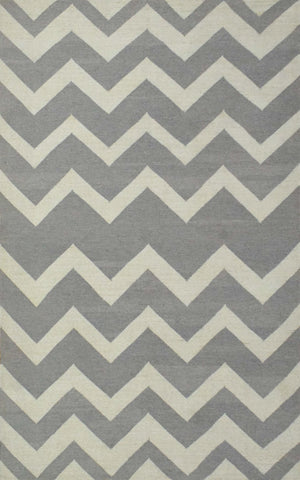 5x8 Dhurrie Rug, Gray and White Chevron Pattern Rug