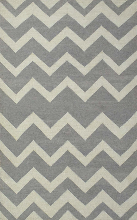 5x8 Dhurrie Rug, Gray and White Chevron Pattern Rug