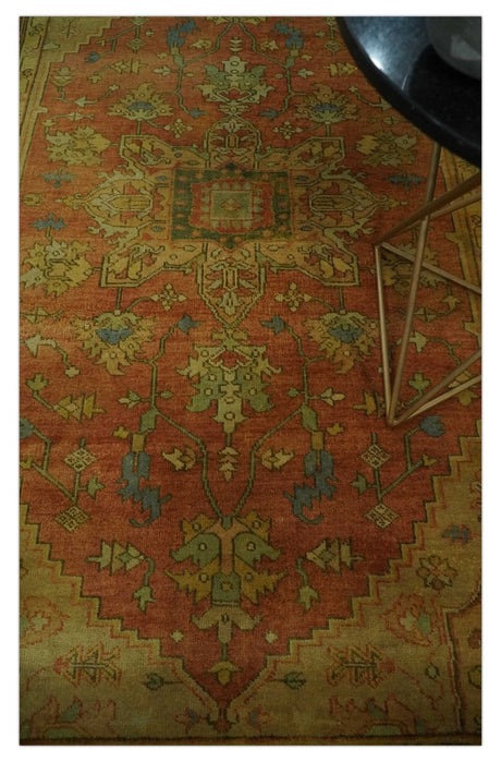 5x8 Gold and Rust Heriz Serapi Traditional Vintage Antique Hand Knotted Wool Area Rug