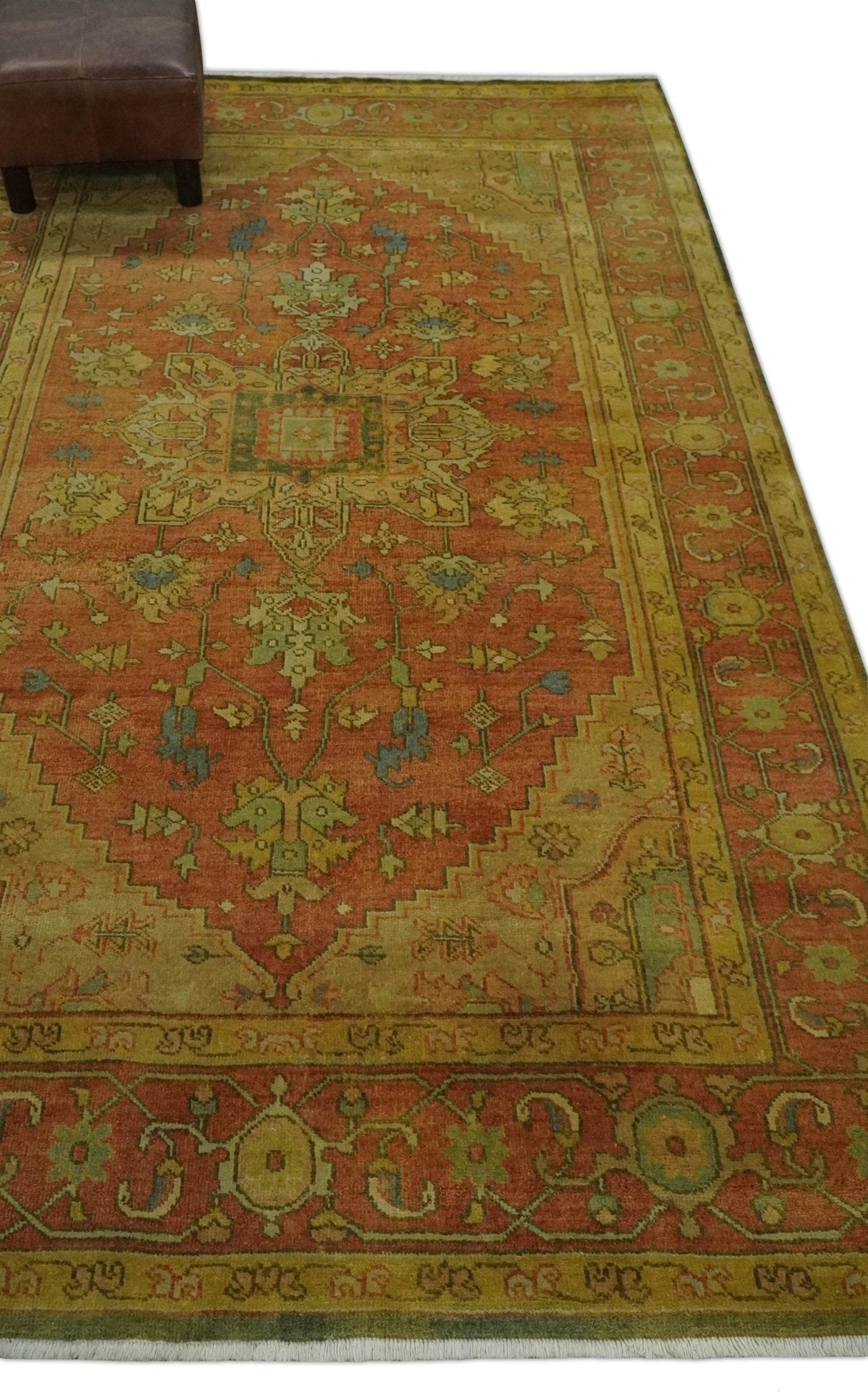 5x8 Gold and Rust Heriz Serapi Traditional Vintage Antique Hand Knotted Wool Area Rug