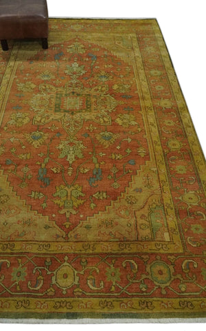 5x8 Gold and Rust Heriz Serapi Traditional Vintage Antique Hand Knotted Wool Area Rug