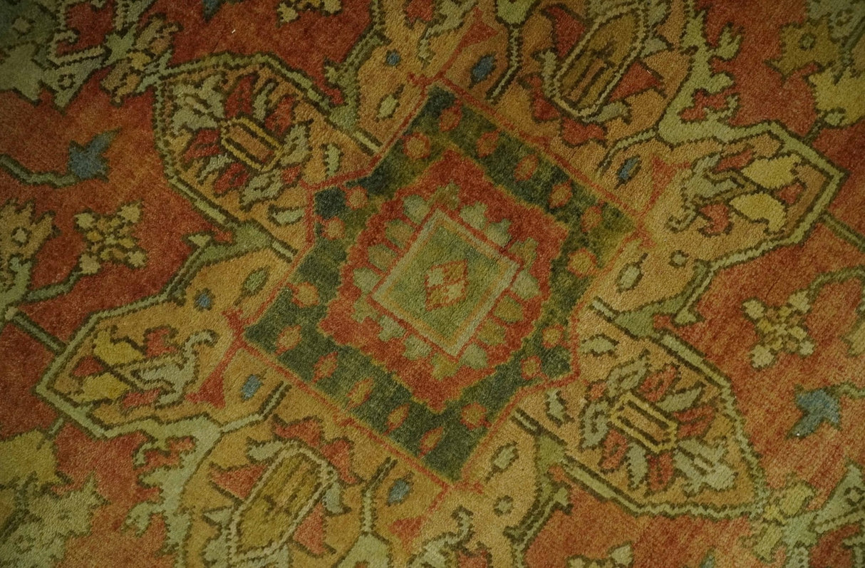 5x8 Gold and Rust Heriz Serapi Traditional Vintage Antique Hand Knotted Wool Area Rug