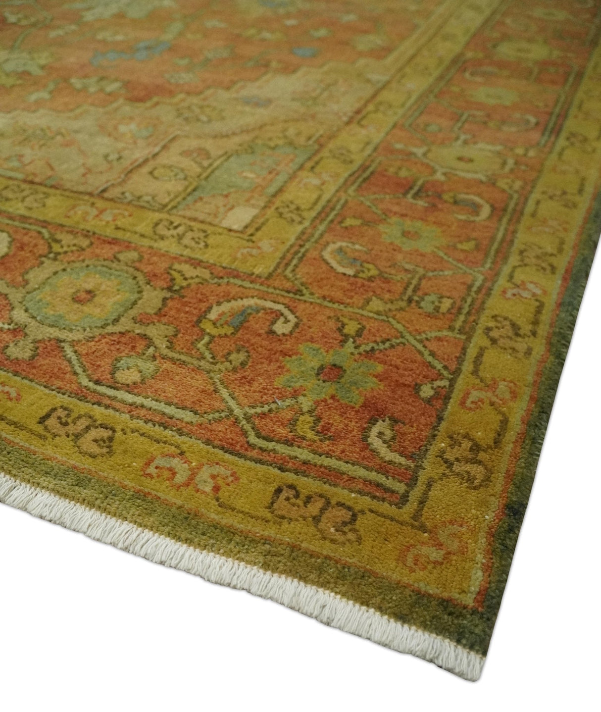 5x8 Gold and Rust Heriz Serapi Traditional Vintage Antique Hand Knotted Wool Area Rug