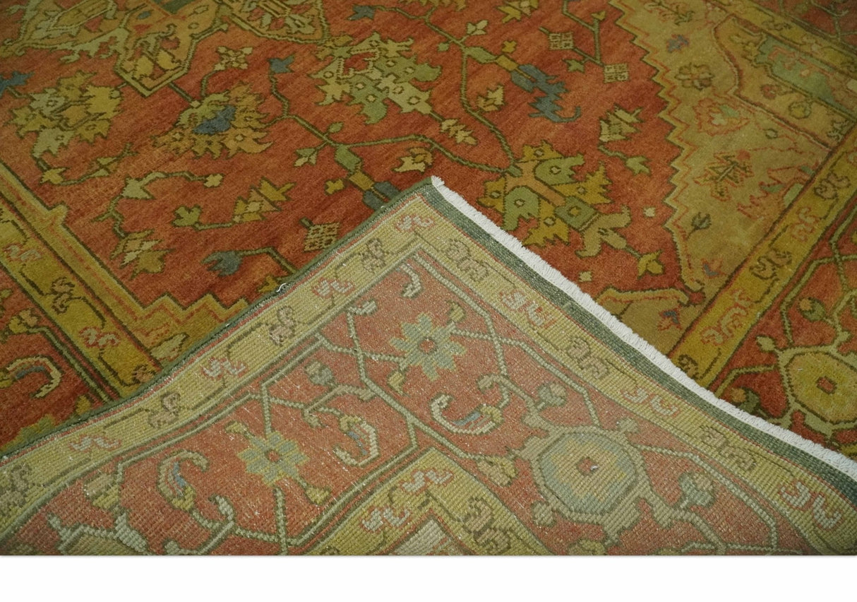 5x8 Gold and Rust Heriz Serapi Traditional Vintage Antique Hand Knotted Wool Area Rug