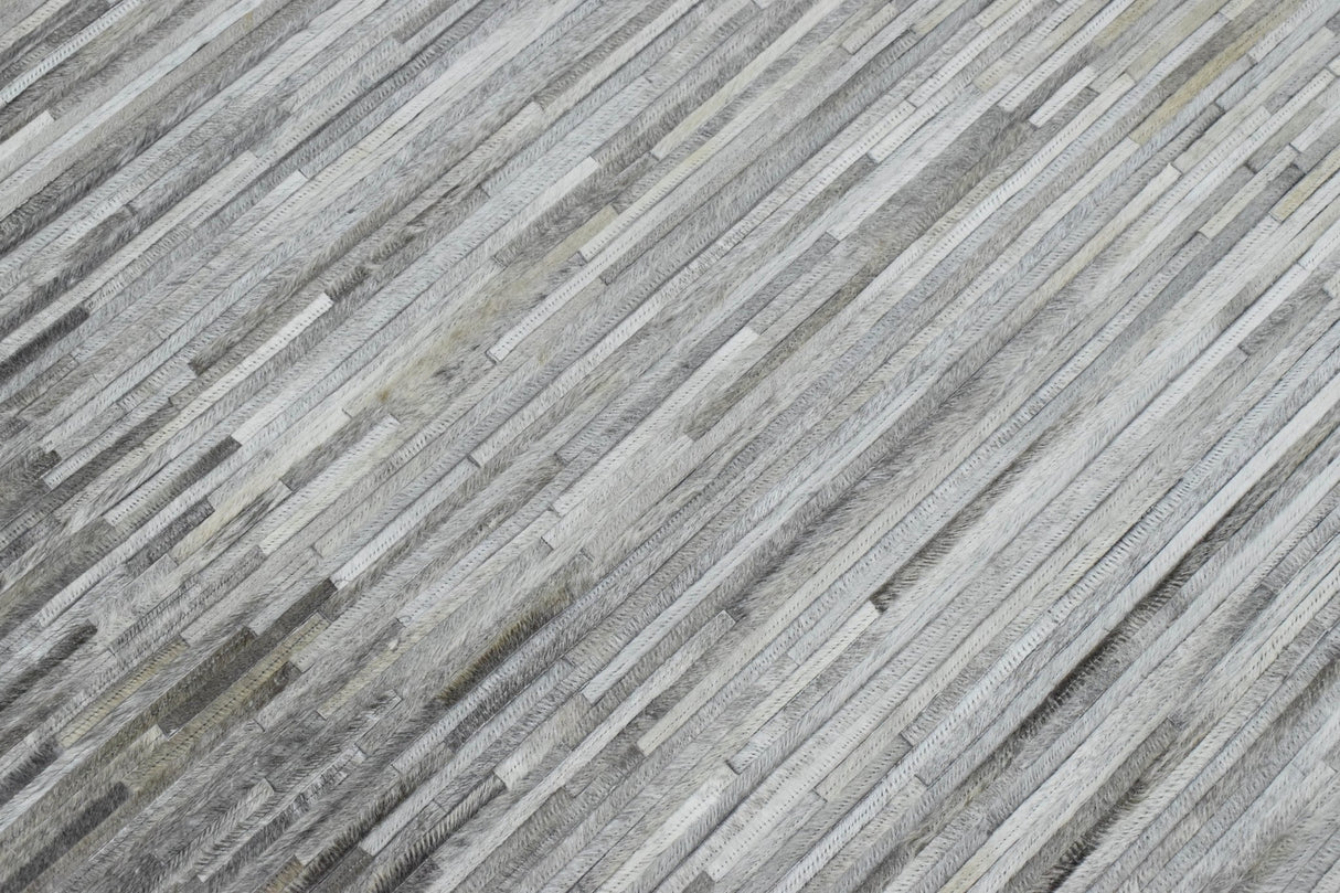 5x8 Hairon Genuine Leather Stripe Design Handmade Gray and Silver Area Rug | LR5B