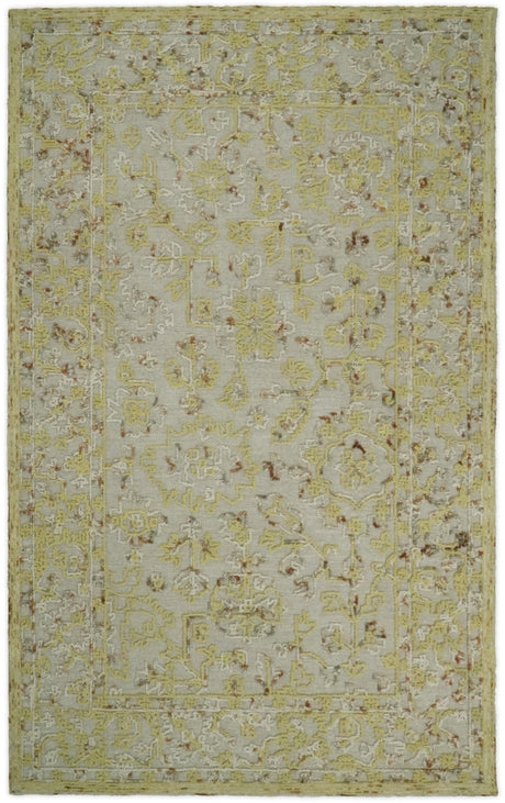 5x8 Hand Hooked Yellow and Ivory Wool Textured Loop Area Rug | GAR6