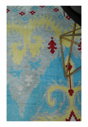5x8 Hand Knotted Blue, Silver and Red Antique Persian Style Contemporary Recycled Silk Area Rug | OP86