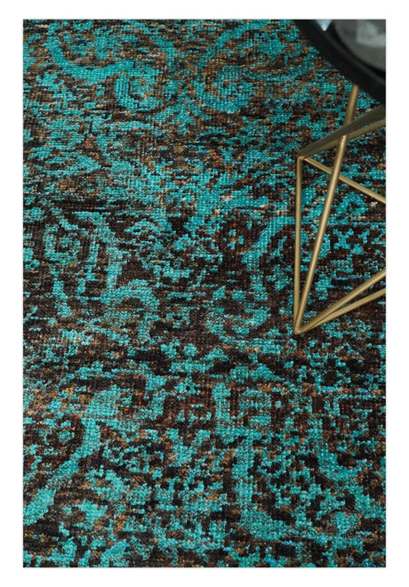 5x8 Hand Knotted Blue and Brown Modern Persian Style Contemporary Recycled Silk Area Rug | OP103