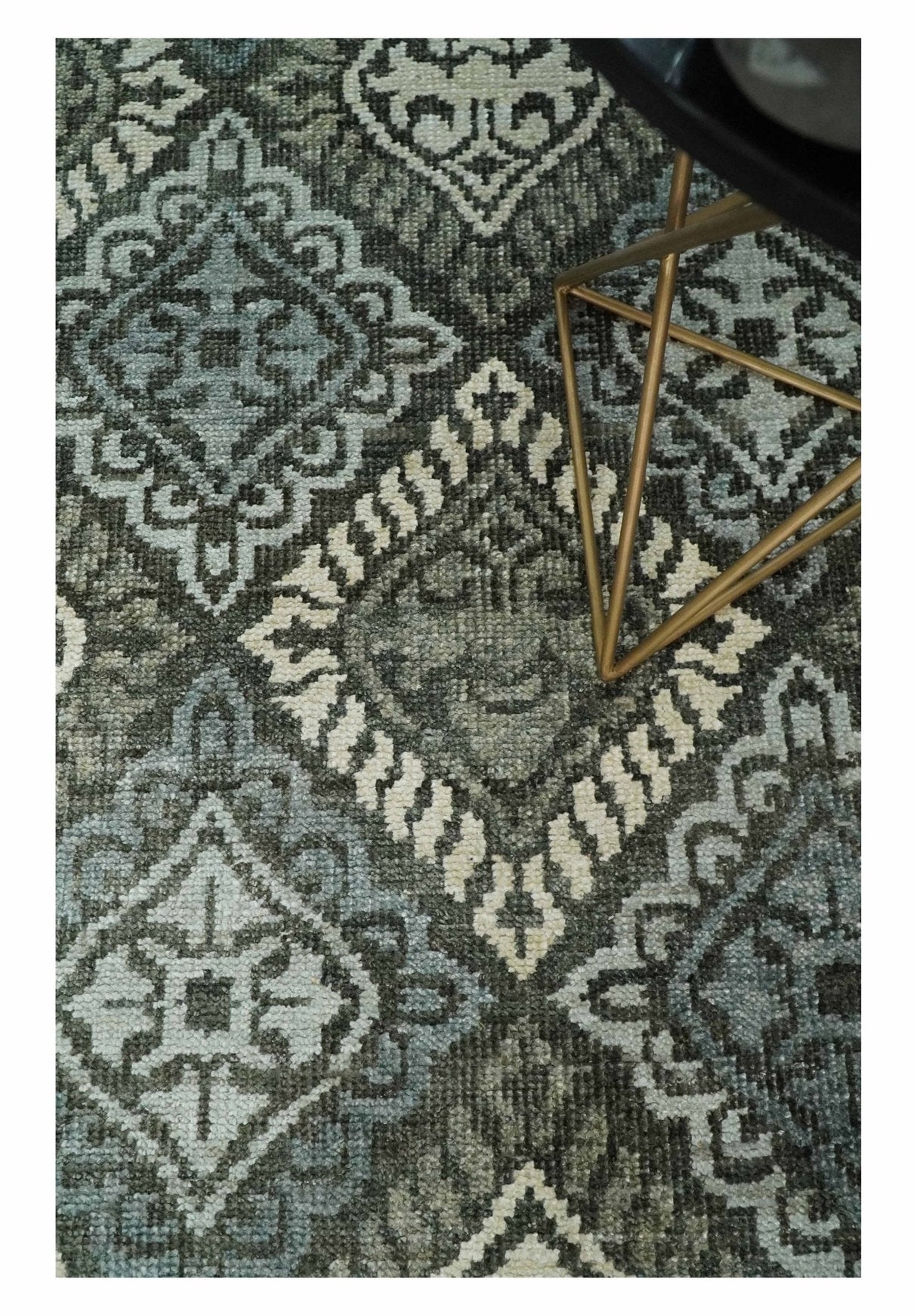 5x8 Hand Knotted Charcoal, Blue and Ivory Antique Persian Style Contemporary Bamboo Silk Area Rug | OP88