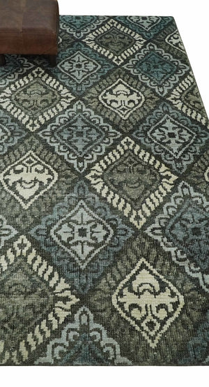5x8 Hand Knotted Charcoal, Blue and Ivory Antique Persian Style Contemporary Bamboo Silk Area Rug | OP88