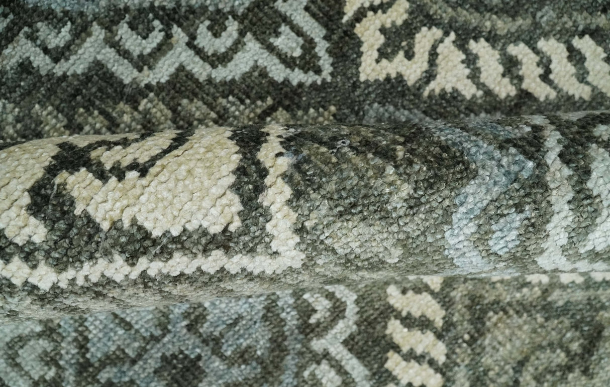 5x8 Hand Knotted Charcoal, Blue and Ivory Antique Persian Style Contemporary Bamboo Silk Area Rug | OP88