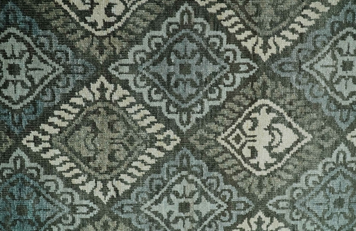 5x8 Hand Knotted Charcoal, Blue and Ivory Antique Persian Style Contemporary Bamboo Silk Area Rug | OP88