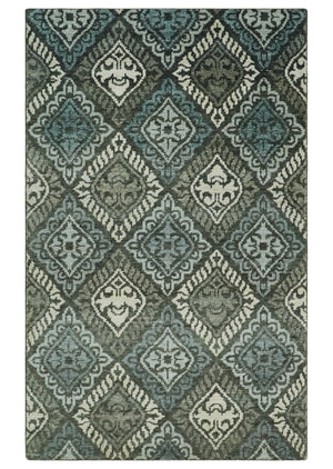 5x8 Hand Knotted Charcoal, Blue and Ivory Antique Persian Style Contemporary Bamboo Silk Area Rug | OP88