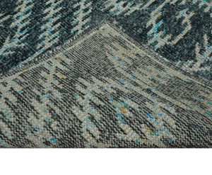 5x8 Hand Knotted Dark Gray and Ivory Modern Contemporary Southwestern Tribal Trellis Recycled Silk Area Rug | OP115