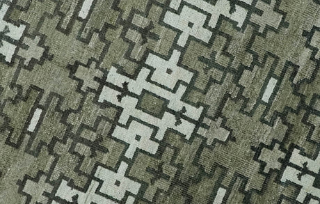 5x8 Hand Knotted Gray, Charcoal and Ivory Modern Contemporary Southwestern Tribal Trellis Recycled Silk Area Rug | OP124