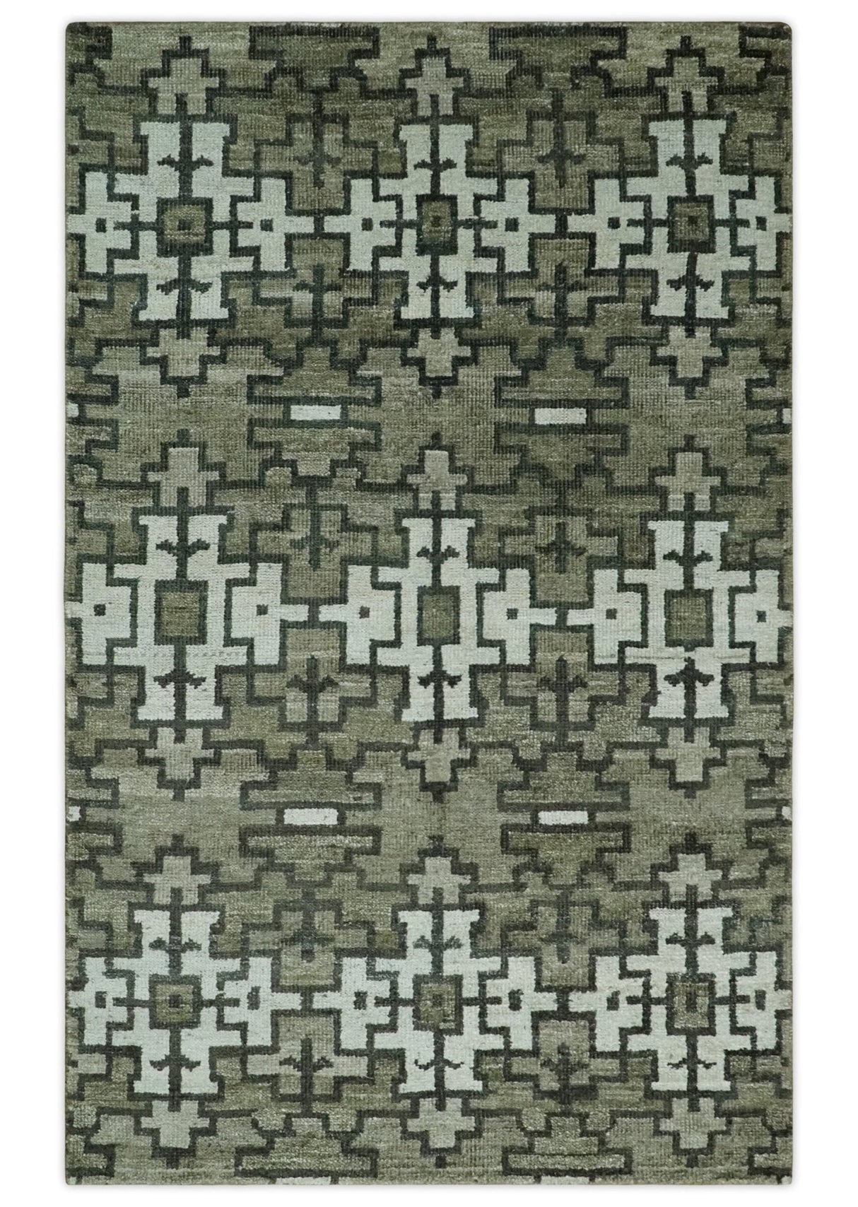 5x8 Hand Knotted Gray, Charcoal and Ivory Modern Contemporary Southwestern Tribal Trellis Recycled Silk Area Rug | OP124