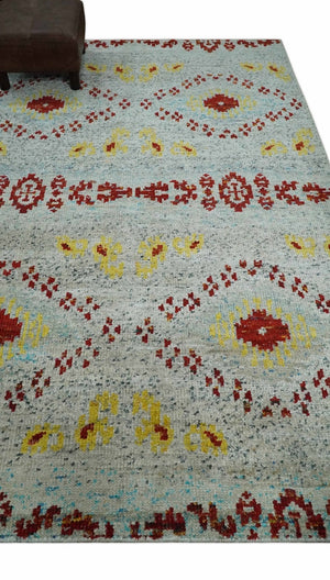 5x8 Hand Knotted Ivory, Red and Yellow Persian made of Recycled Silk Area Rug | OP95