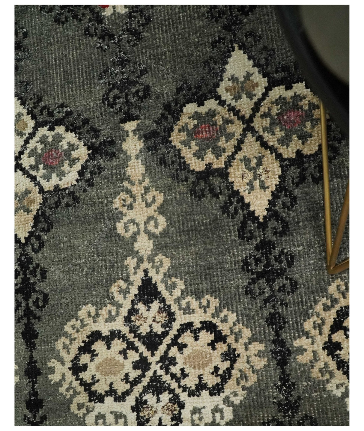 5x8 Hand Knotted Moss Green, Beige and Black Antique Persian Style Contemporary Recycled Silk Area Rug | OP73