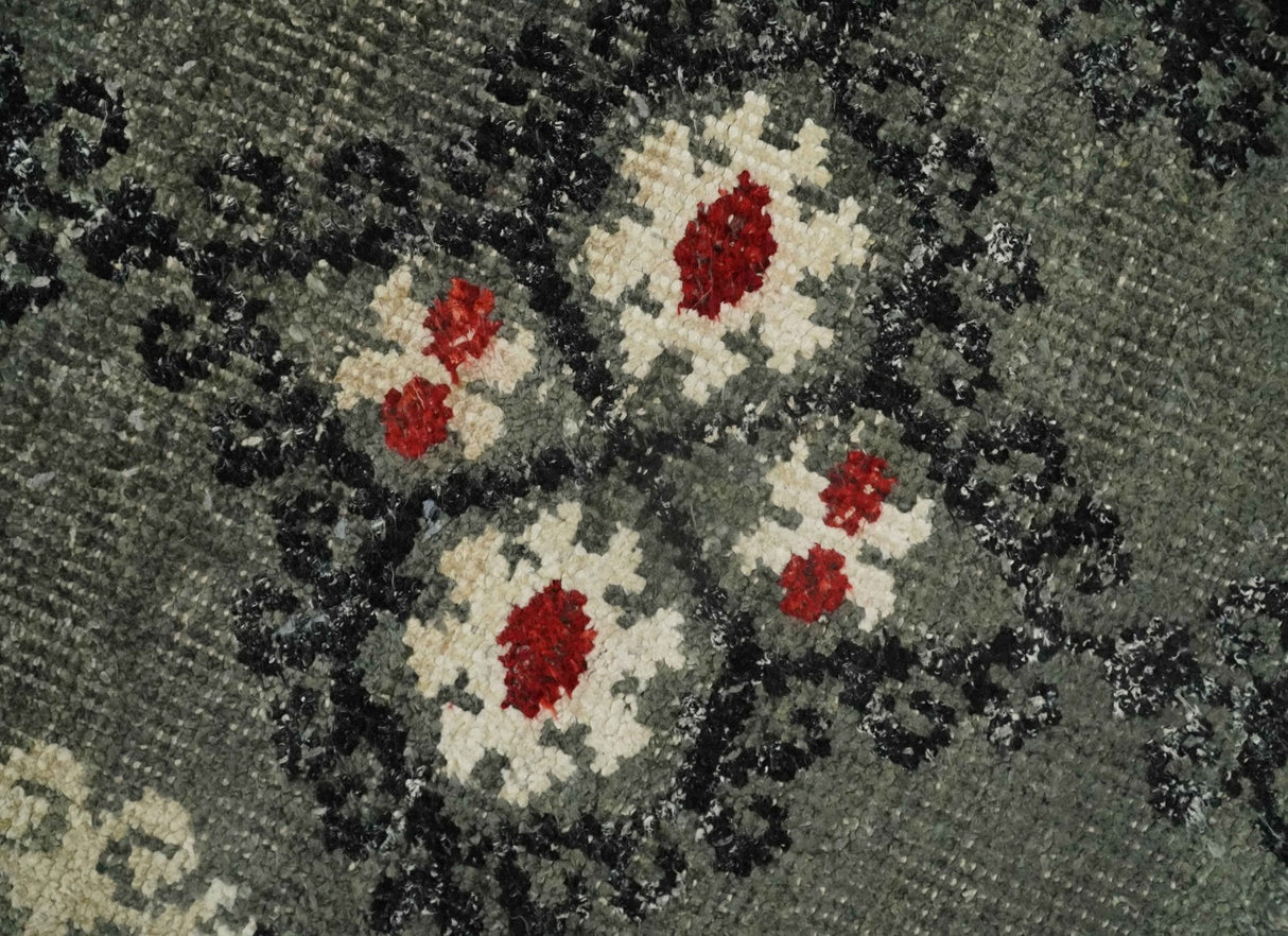5x8 Hand Knotted Moss Green, Beige and Black Antique Persian Style Contemporary Recycled Silk Area Rug | OP73