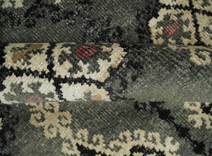 5x8 Hand Knotted Moss Green, Beige and Black Antique Persian Style Contemporary Recycled Silk Area Rug | OP73