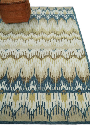 5x8 Hand Tufted Blue and Beige Modern Ikat Wool Area Rug | TRDMA37