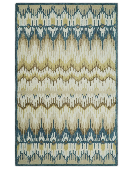 5x8 Hand Tufted Blue and Beige Modern Ikat Wool Area Rug | TRDMA37