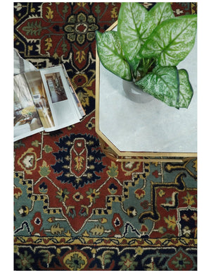 5x8 Handmade Rust and Blue made with fine wool Area Rug | TRDCP11858