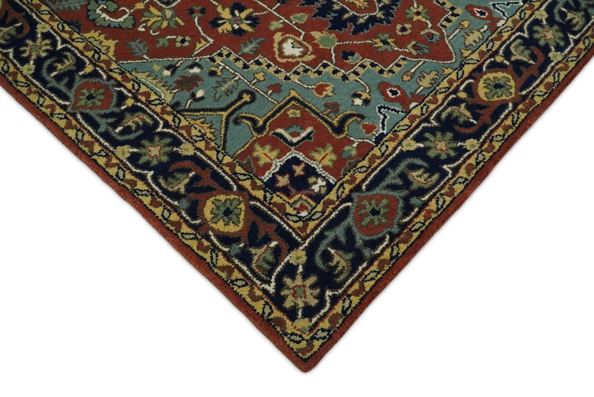 5x8 Handmade Rust and Blue made with fine wool Area Rug | TRDCP11858