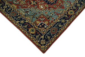 5x8 Handmade Rust and Blue made with fine wool Area Rug | TRDCP11858