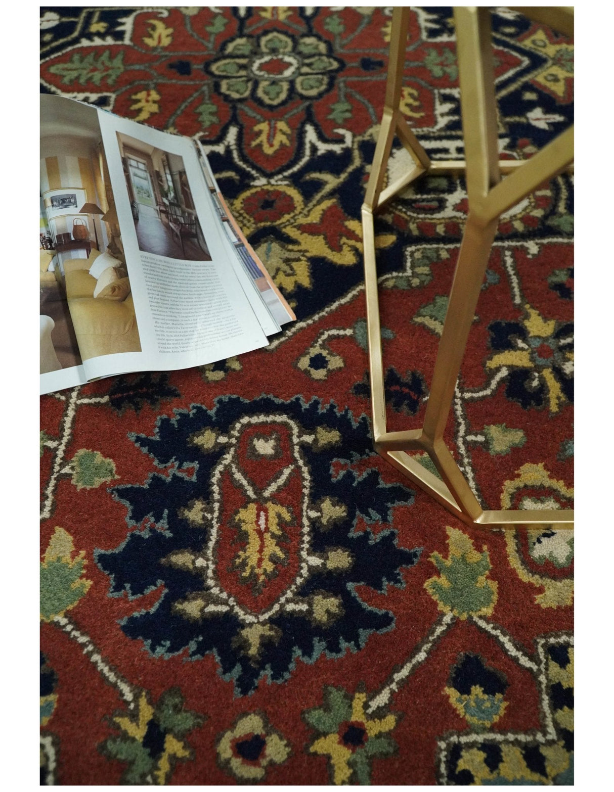 5x8 Handmade Rust and Blue made with fine wool Area Rug | TRDCP11858
