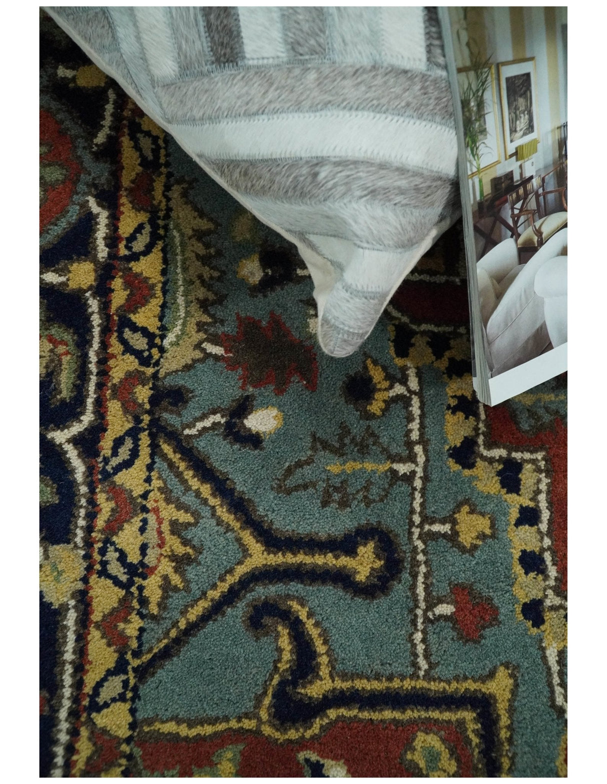 5x8 Handmade Rust and Blue made with fine wool Area Rug | TRDCP11858
