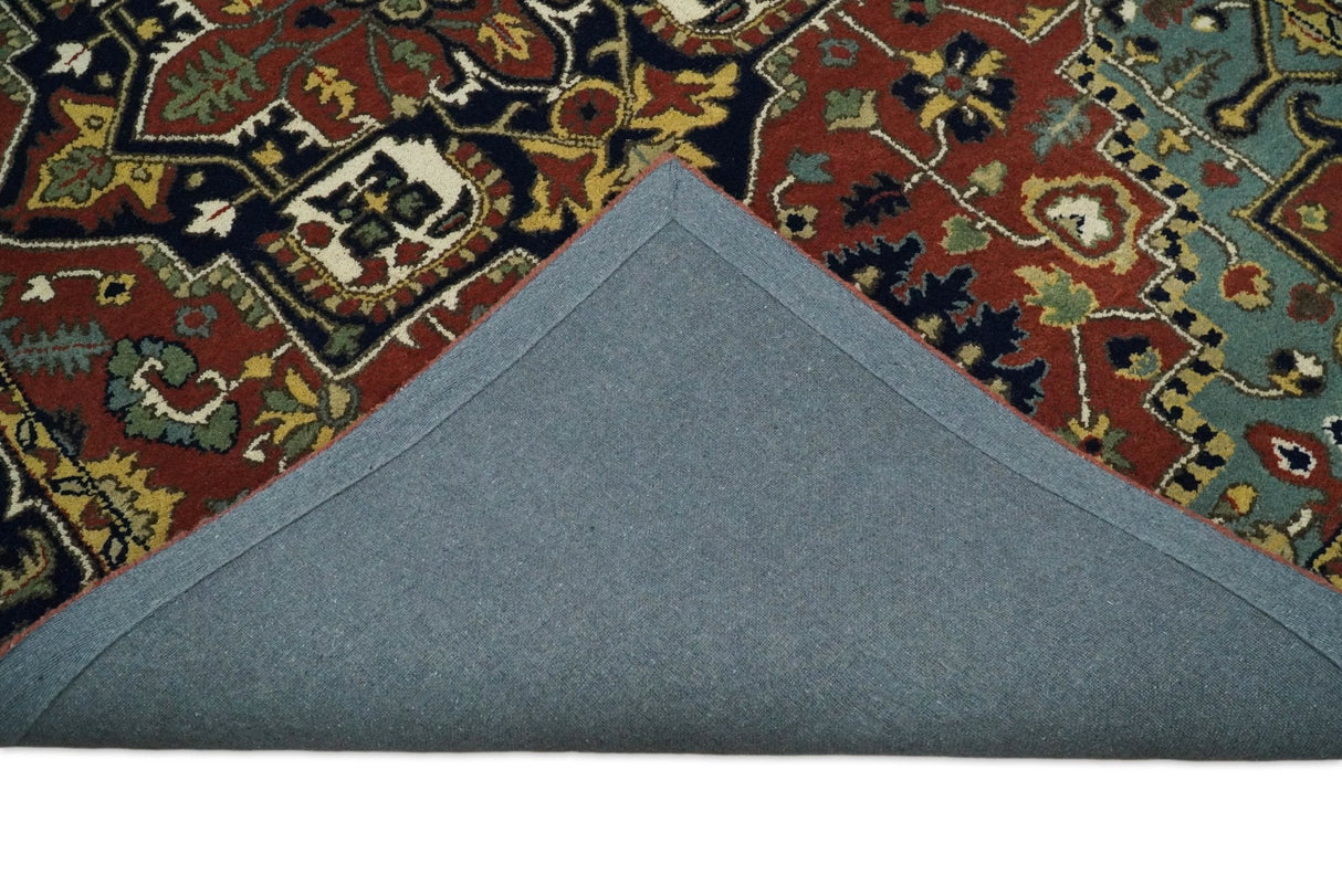 5x8 Handmade Rust and Blue made with fine wool Area Rug | TRDCP11858