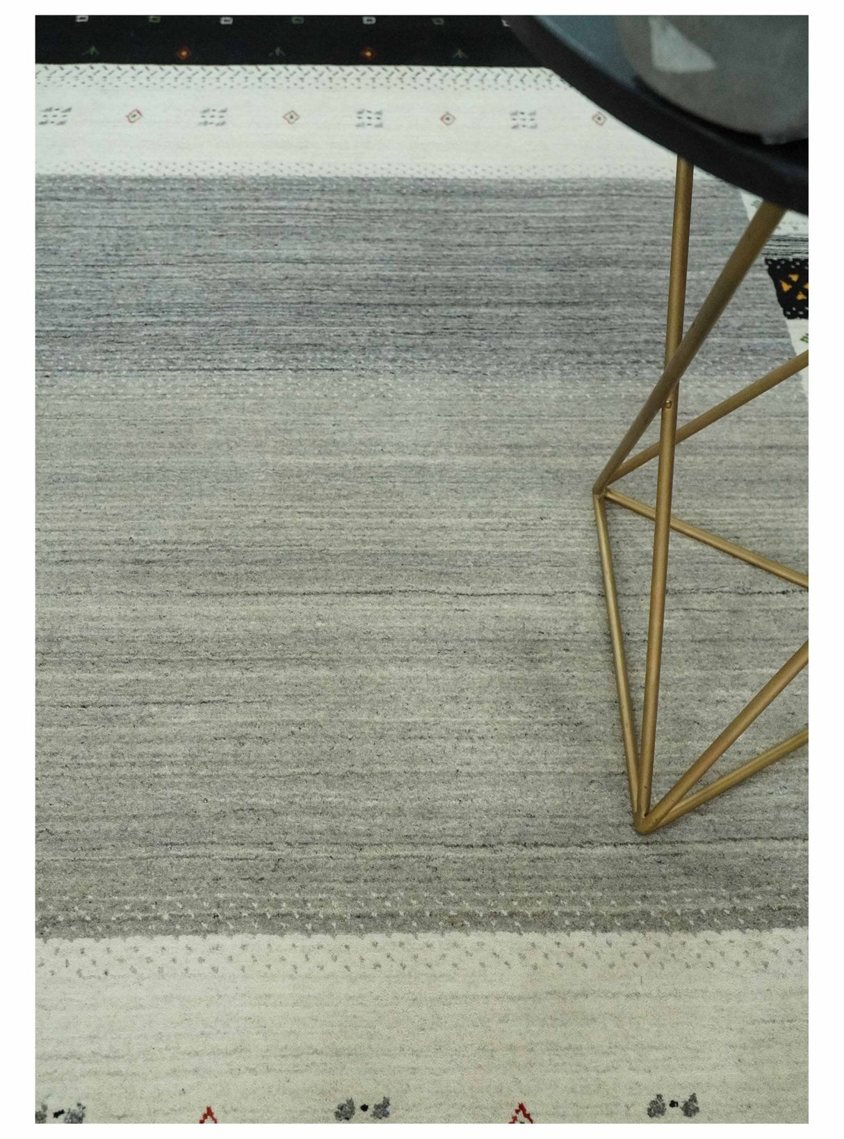 5x8 Ivory, Gray and Black Striped Wool Hand Woven Southwestern Gabbeh Rug | KNT18