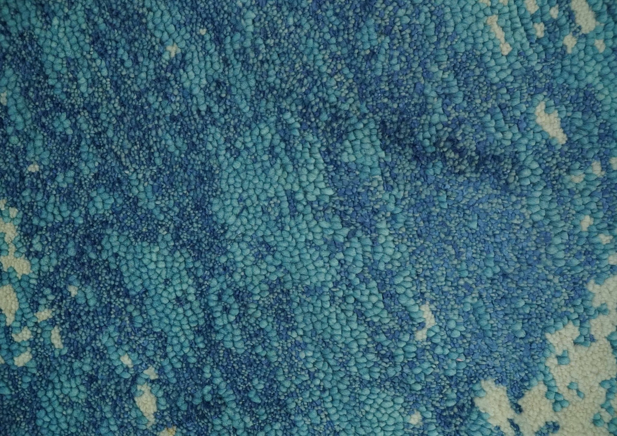 5x8 Modern Abstract Blue, Ivory and Olive Hand Knotted wool Area Rug