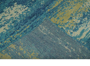 5x8 Modern Abstract Blue, Ivory and Olive Hand Knotted wool Area Rug