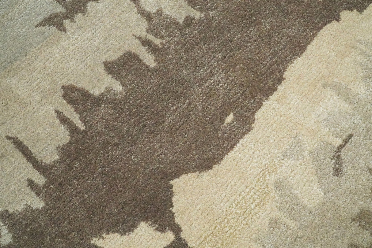 5x8 Modern Abstract Handmade Brown and Blue fine Wool art silk Area Rug