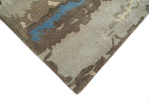 5x8 Modern Abstract Handmade Brown and Blue fine Wool art silk Area Rug