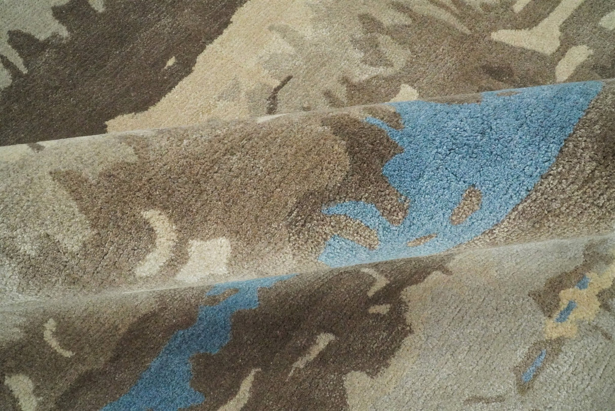 5x8 Modern Abstract Handmade Brown and Blue fine Wool art silk Area Rug